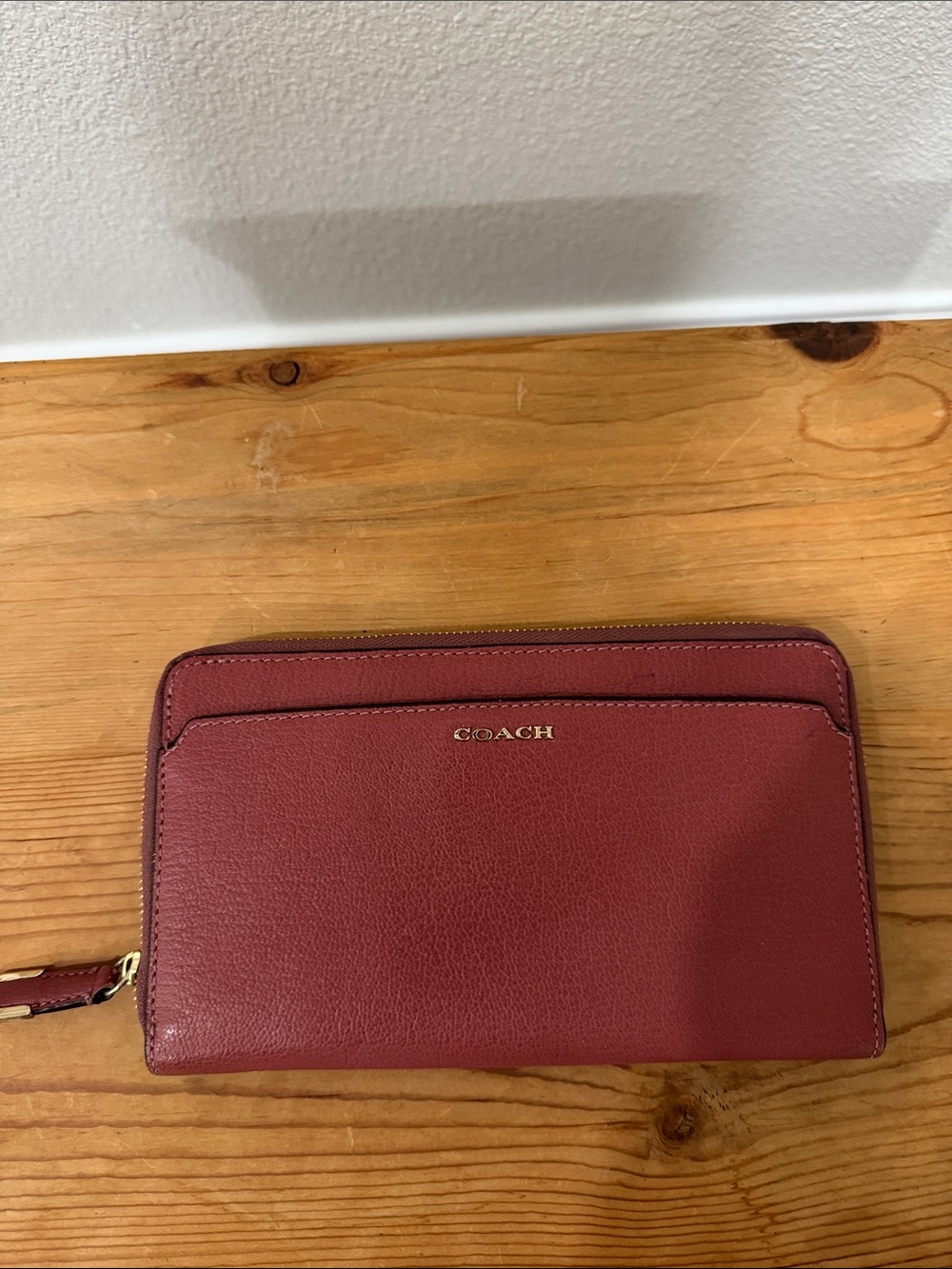 COACH Pebbled Zip-Around Wallet in Rosewood